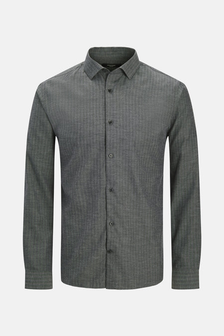 Chemise grise à manches longues par PREMIUM by JACK & JONES, à motif subtil, boutonnée sur toute la longueur.