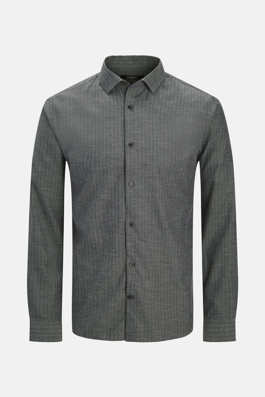 Grijs overhemd met lange mouwen van PREMIUM by JACK & JONES, met subtiel patroon, volledig geknoopt.