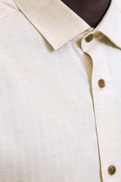 Chemise à manches longues beige par PREMIUM by JACK & JONES, motif chevron, texture tissée et boutons marron.