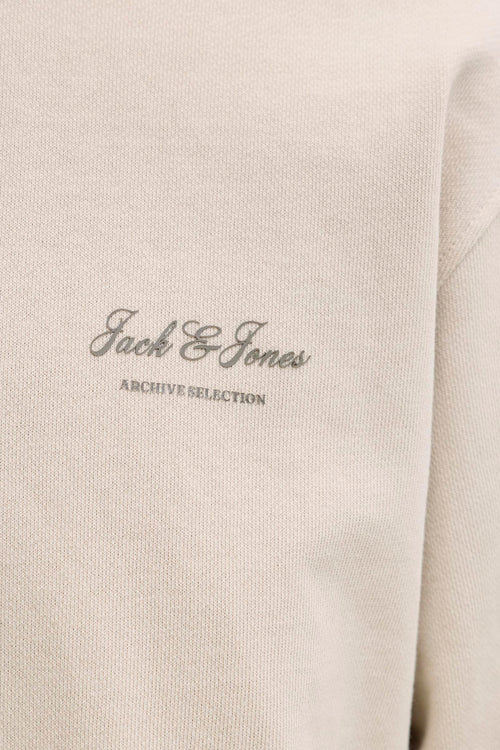 Beige ronde hals sweatshirt van ORIGINALS BY JACK & JONES, met toon-op-toon logo borduursel.