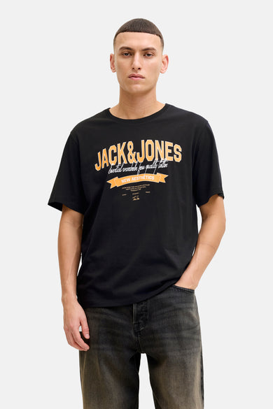 T-shirt noir à manches courtes de Originals by Jack & Jones, avec motif imprimé sur le devant.