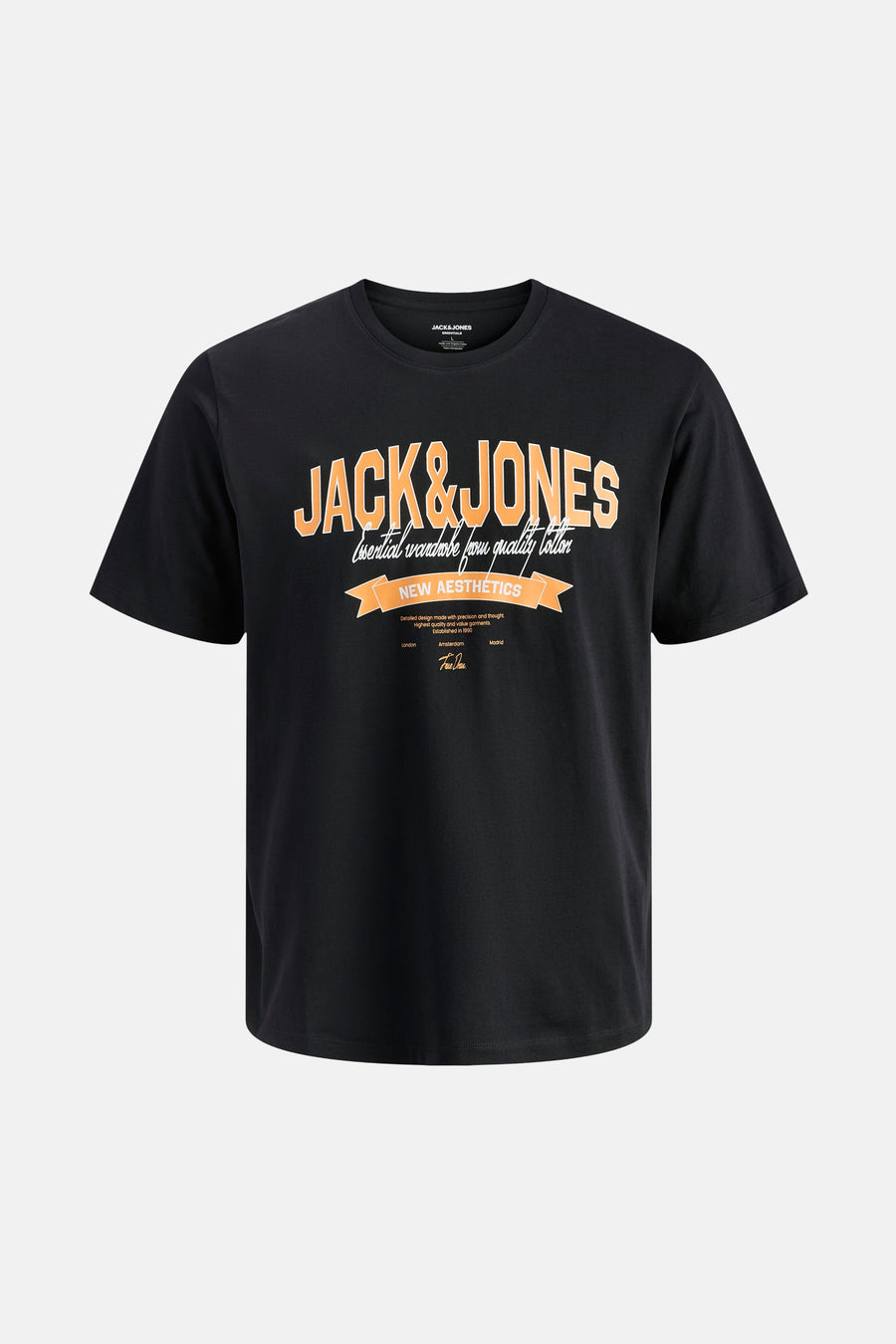 Zwart T-shirt met korte mouwen van Originals by Jack & Jones, met decoratieve print op de voorkant.