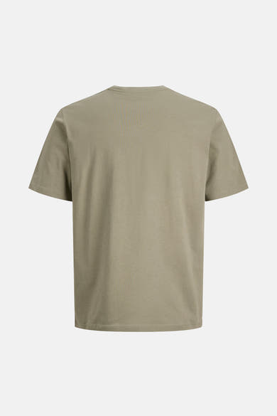 Kaki T-shirt met korte mouwen van Originals by Jack & Jones, achterkant op neutrale achtergrond.