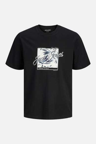 Zwart T-shirt met korte mouwen van JACK & JONES met ingelijst bloemenprint.