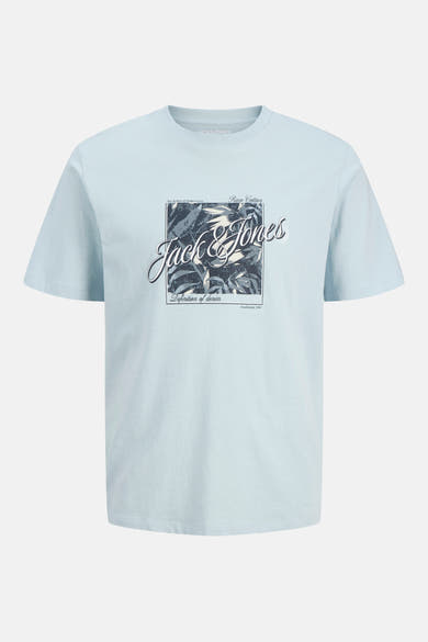Blauw T-shirt met korte mouwen van Jack & Jones met een grafische print op de voorkant.