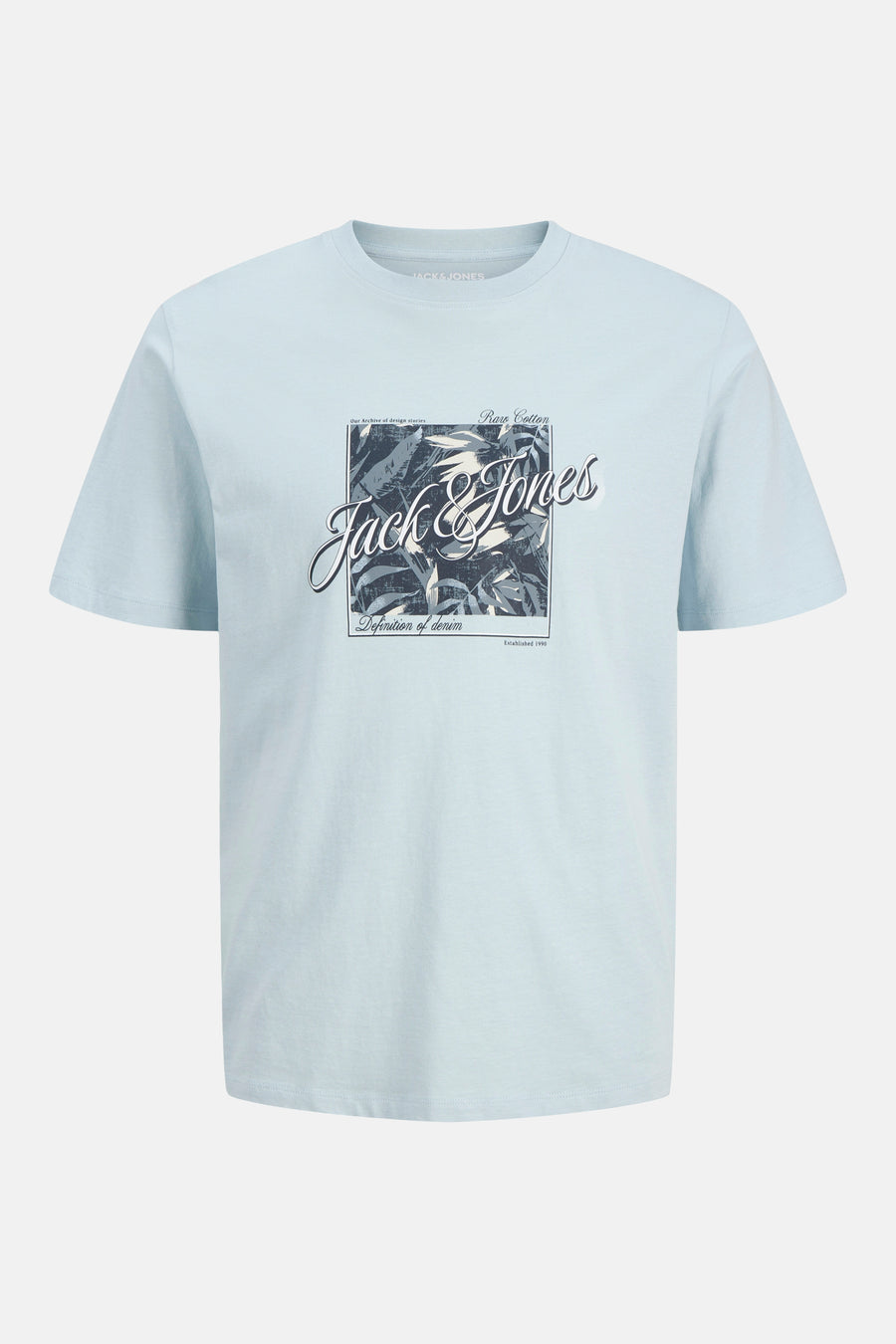 Blauw T-shirt met korte mouwen van Jack & Jones met een grafische print op de voorkant.