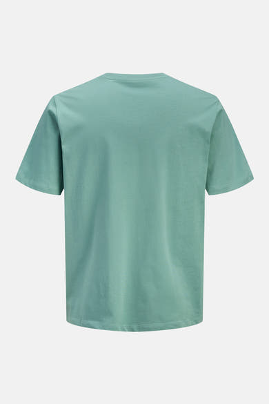 Blauw T-shirt met korte mouwen van JACK & JONES, achterkant op lichte achtergrond.