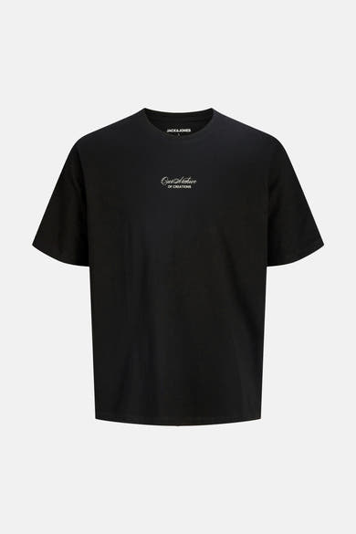 T-shirt noir de ORIGINALS BY JACK & JONES avec imprimé graphique blanc "Our Archive OF CREATIONS" sur la poitrine.