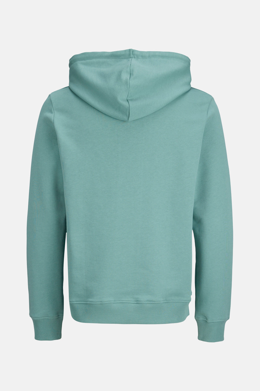 Groene hoodie van JACK & JONES, achterkant met capuchon en geribbelde boorden.