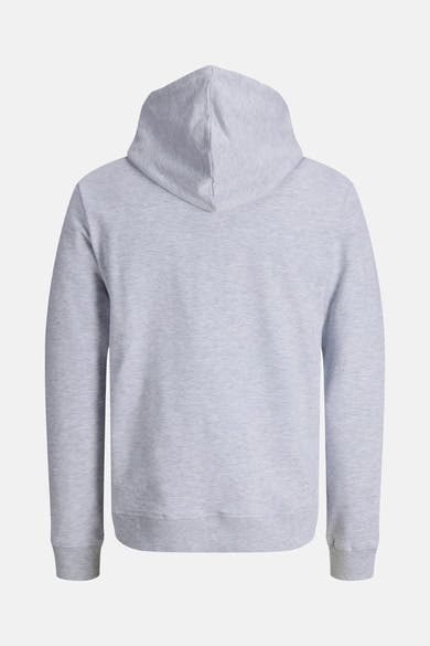 Sweat à capuche gris chiné de JACK & JONES, vue arrière, avec capuche doublée et poignets côtelés.