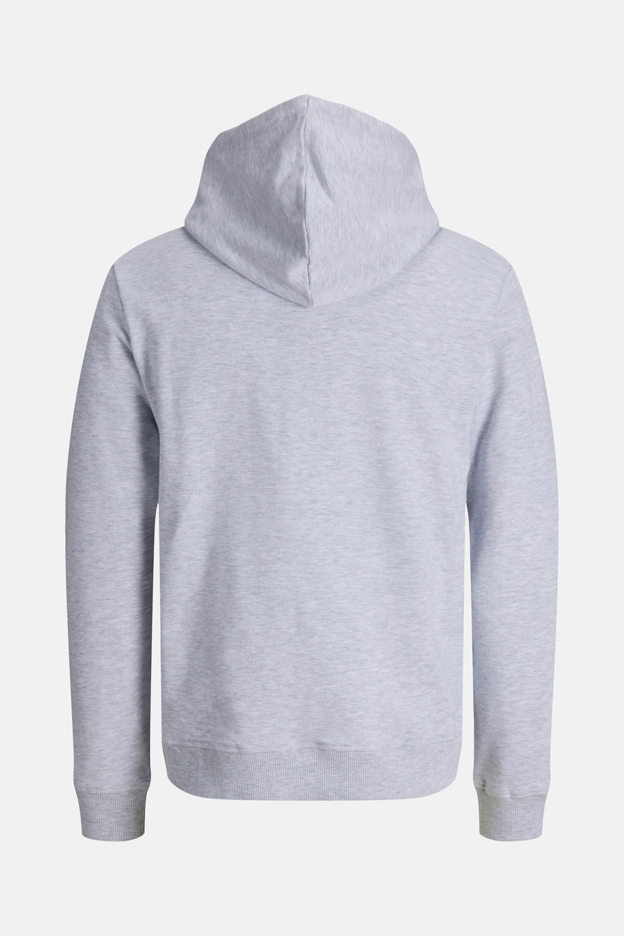 Sweat à capuche gris chiné de JACK & JONES, vue arrière, avec capuche doublée et poignets côtelés.