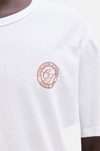 Wit T-shirt met korte mouwen van ORIGINALS BY JACK & JONES, versierd met een rond logo op de borst.