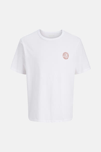 Wit T-shirt met korte mouwen van Originals by Jack & Jones, met een decoratief cirkelvormig logo op de voorkant.