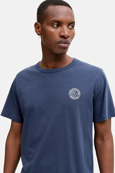 Blauw T-shirt met korte mouwen van ORIGINALS BY JACK & JONES, met een rond logo op de borst.