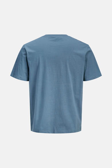 T-shirt bleu uni de JACK & JONES, vue de dos, à manches courtes et col rond.