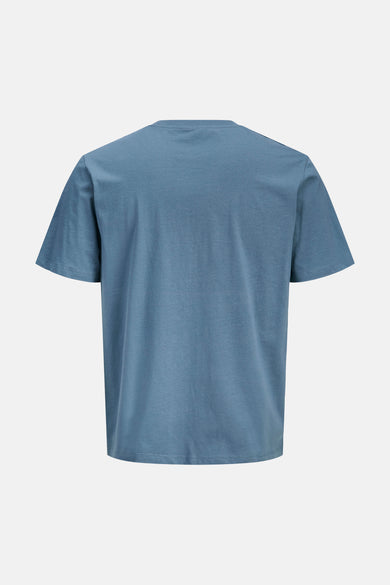T-shirt bleu uni de JACK & JONES, vue de dos, à manches courtes et col rond.