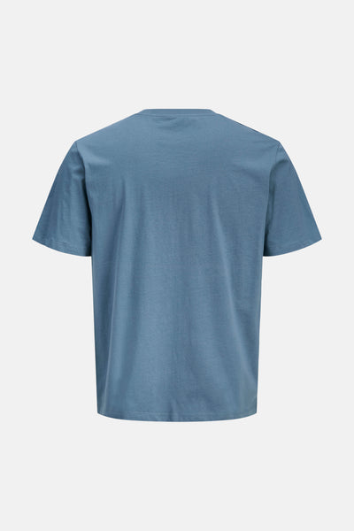 T-shirt bleu uni de JACK & JONES, vue de dos, à manches courtes et col rond.
