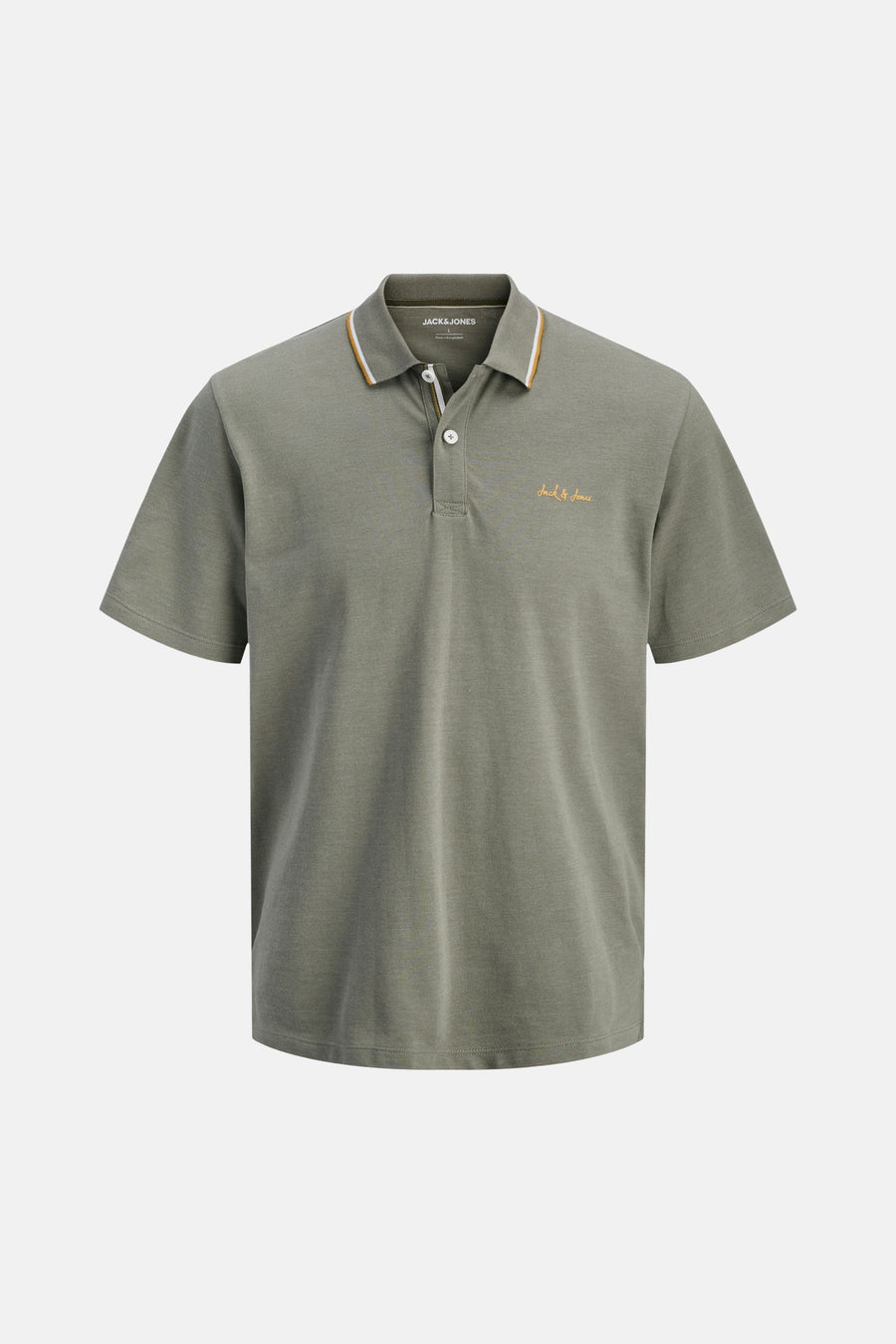 Polo vert de JACK & JONES avec col côtelé, bandes bicolores et logo brodé.