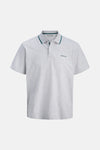 Polo gris de JACK & JONES avec col à rayures vertes et logo Jack & Jones brodé.