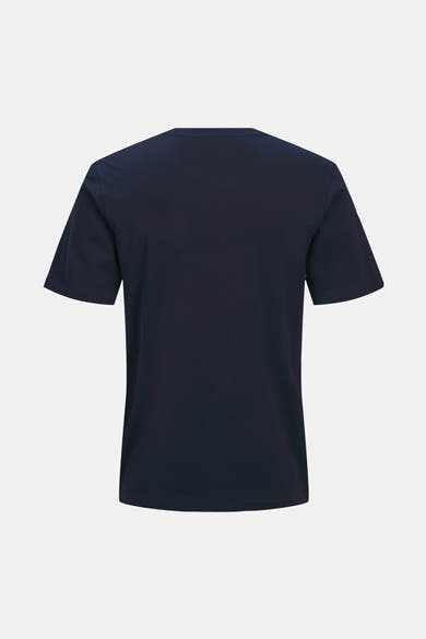 Blauw T-shirt met korte mouwen van JACK & JONES, achterkant, op een witte achtergrond.