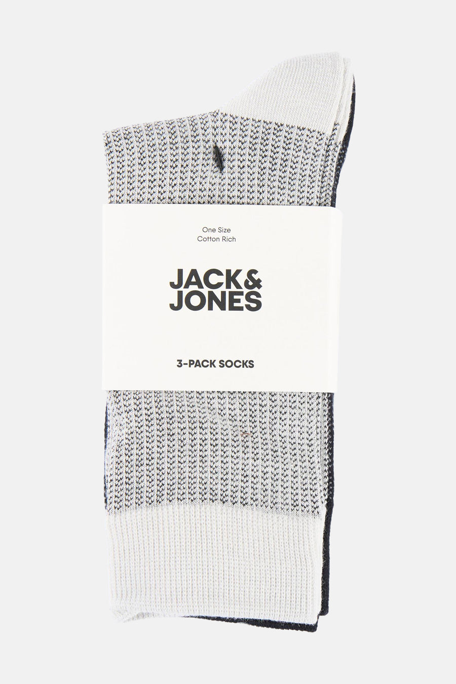 Lot de trois paires de chaussettes multicolores d'ACCESSORIES BY JACK & JONES, à motifs géométriques discrets.