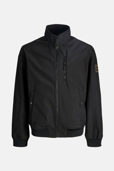 Zwarte regenjas ORIGINALS BY JACK & JONES, met ritssluiting en zakken met rits.