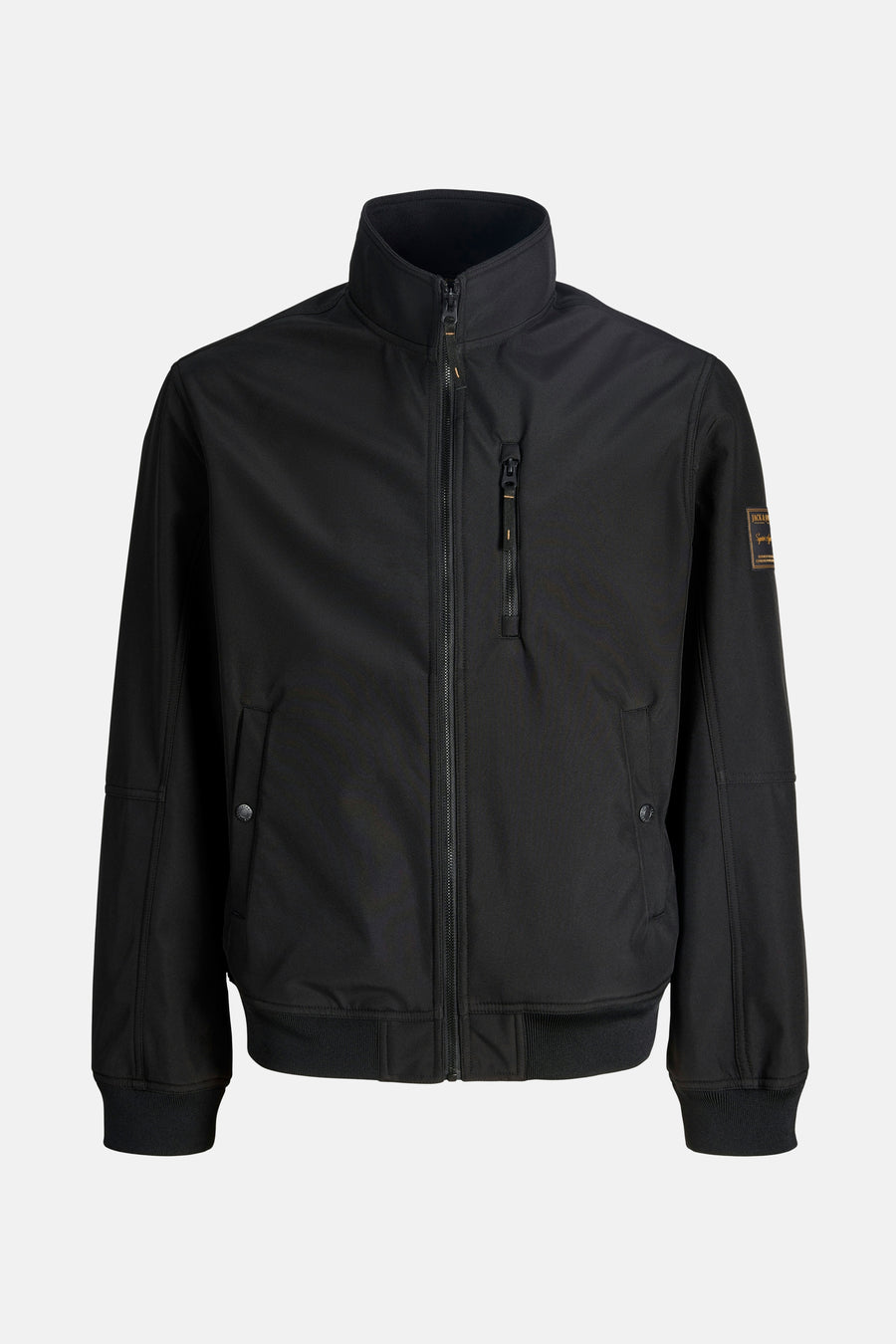 Zwarte regenjas ORIGINALS BY JACK & JONES, met ritssluiting en zakken met rits.