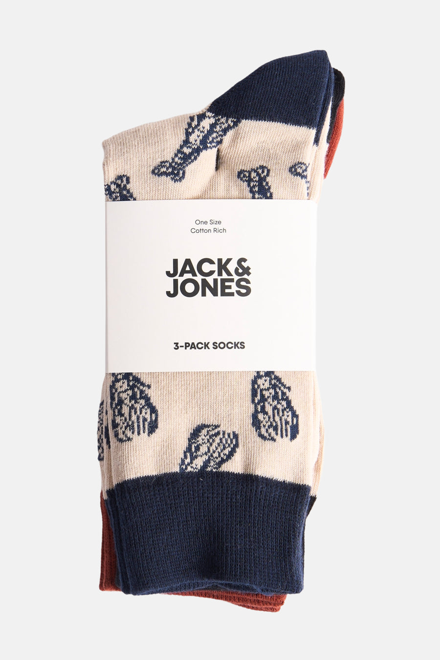 Lot de trois paires de chaussettes en coton mélangé, multicolores par ACCESSORIES BY JACK & JONES, à motifs dessinés bleus.