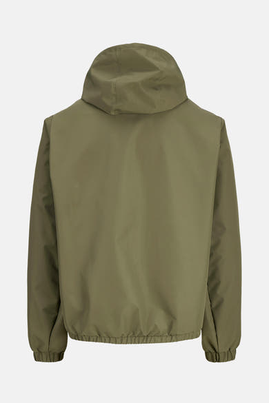 Korte groene jas van ORIGINALS BY JACK & JONES, met capuchon en relaxte pasvorm, achterzijde.