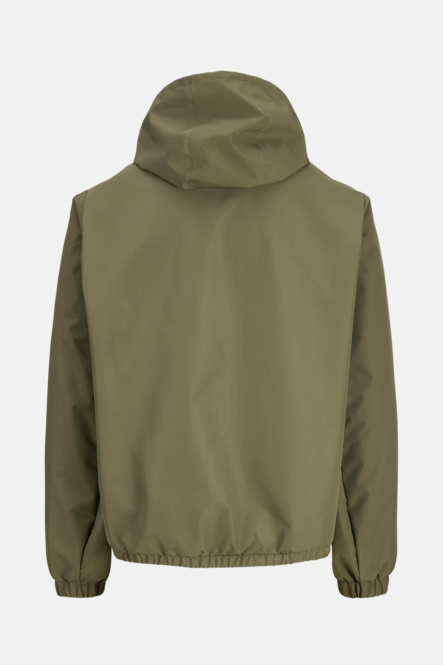 Korte groene jas van ORIGINALS BY JACK & JONES, met capuchon en relaxte pasvorm, achterzijde.