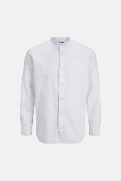 Chemise blanche à manches longues de JACK & JONES, en lin, avec boutons sur le devant.