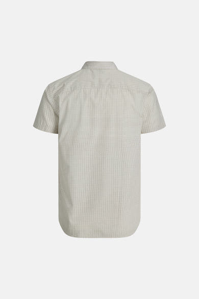 Chemise beige à manches courtes de PREMIUM by JACK & JONES, motif géométrique subtil sur l'ensemble du tissu.
