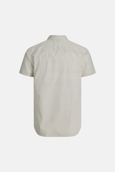 Chemise beige à manches courtes de PREMIUM by JACK & JONES, motif géométrique subtil sur l'ensemble du tissu.