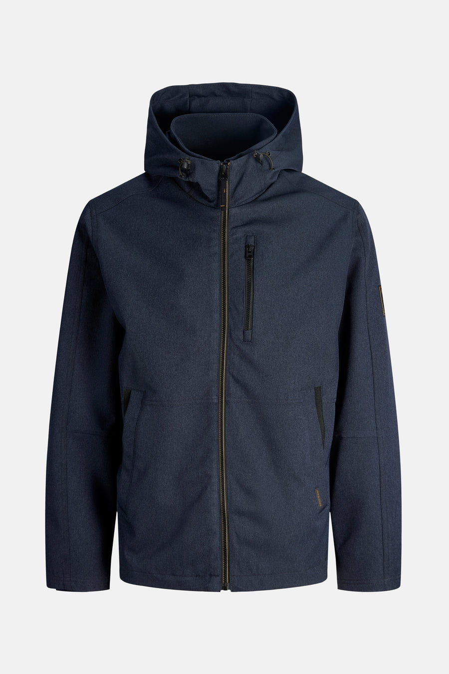 Veste courte bleue par ORIGINALS BY JACK & JONES, avec fermeture éclair centrale et capuche.