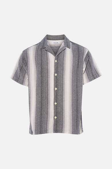 Chemise multicolore par ORIGINALS BY JACK & JONES à rayures verticales grises et blanches, col revers et manches courtes.