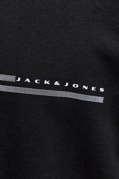 T-shirt noir à manches courtes de JACK & JONES, avec un imprimé graphique minimaliste sur la poitrine.