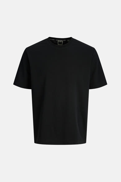 Zwart T-shirt met korte mouwen van JACK & JONES, effen kleur, klassieke rechte pasvorm.