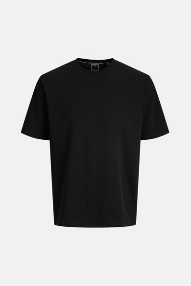 Zwart T-shirt met korte mouwen van JACK & JONES, effen kleur, klassieke rechte pasvorm.