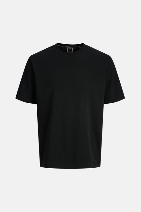 Zwart T-shirt met korte mouwen van JACK & JONES, effen kleur, klassieke rechte pasvorm.