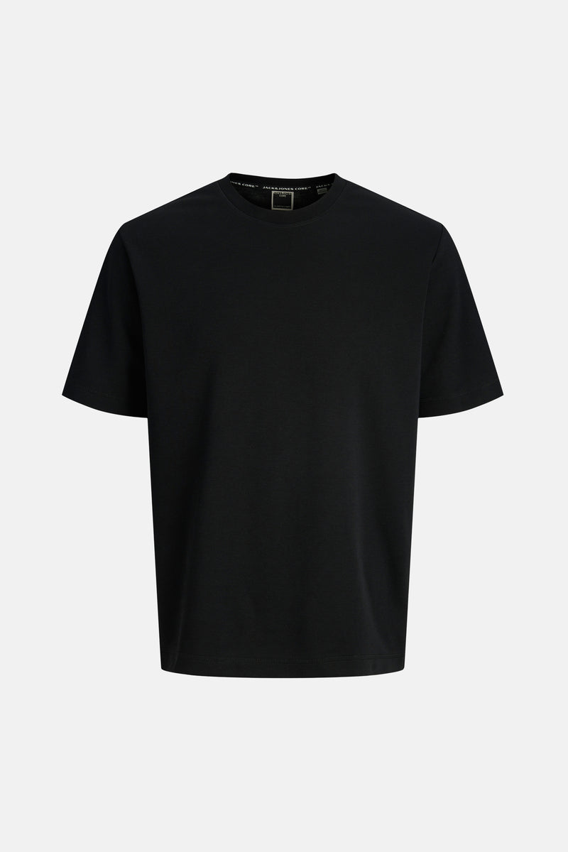 Zwart T-shirt met korte mouwen van JACK & JONES, effen kleur, klassieke rechte pasvorm.