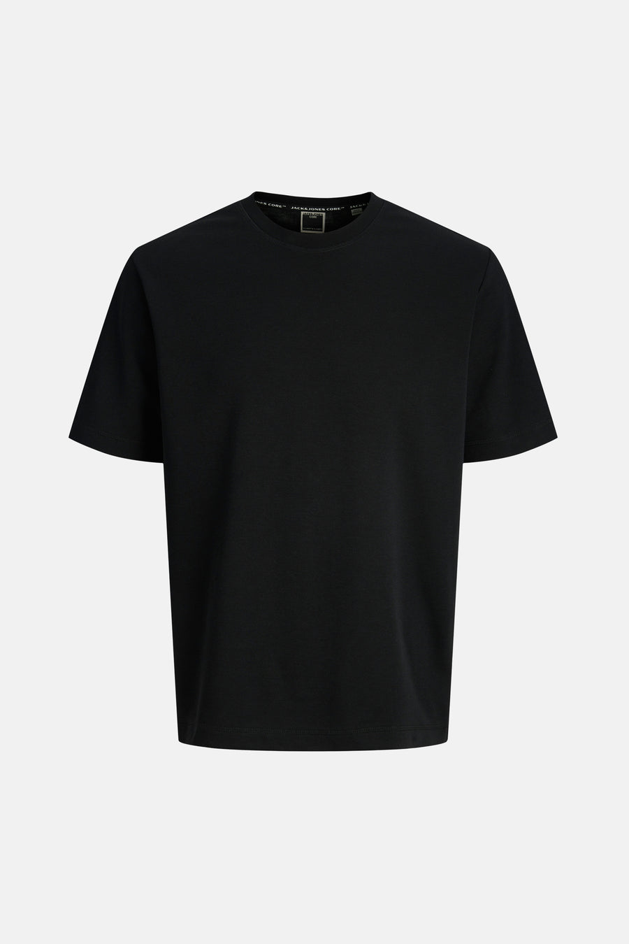 Zwart T-shirt met korte mouwen van JACK & JONES, effen kleur, klassieke rechte pasvorm.