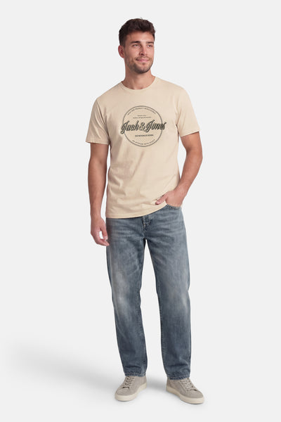 T-shirt à manches courtes beige de ORIGINALS BY JACK & JONES, avec un imprimé graphique sur le devant.