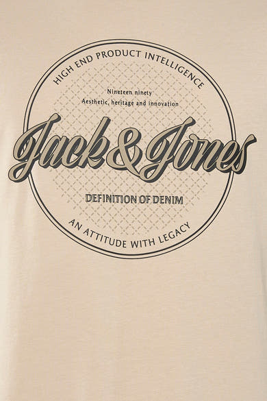 Beige T-shirt met korte mouwen van ORIGINALS BY JACK & JONES, met een logo op de borst gedrukt.