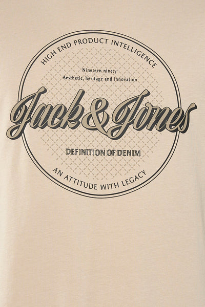 Beige T-shirt met korte mouwen van ORIGINALS BY JACK & JONES, met een logo op de borst gedrukt.