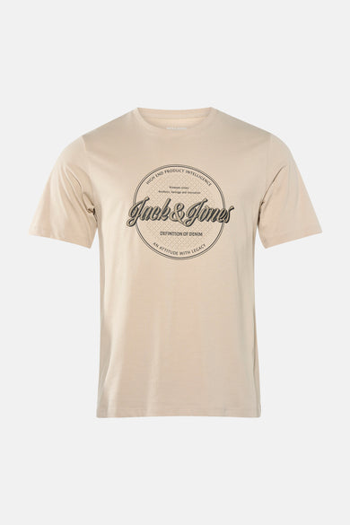 T-shirt à manches courtes beige de ORIGINALS BY JACK & JONES avec un imprimé graphique circulaire.
