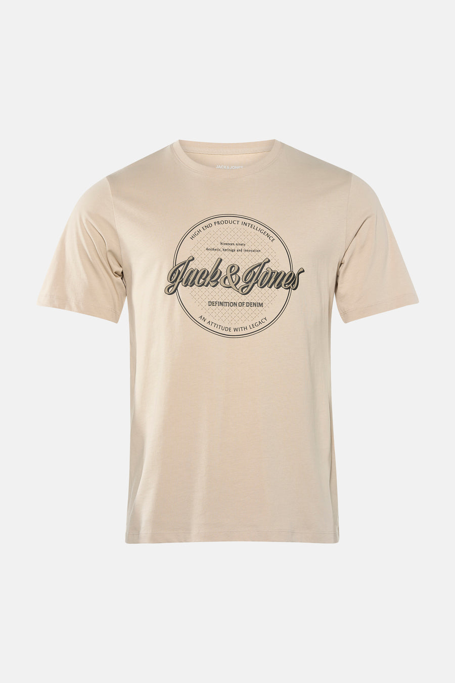 Beige T-shirt met korte mouwen van ORIGINALS BY JACK & JONES met een ronde grafische print.