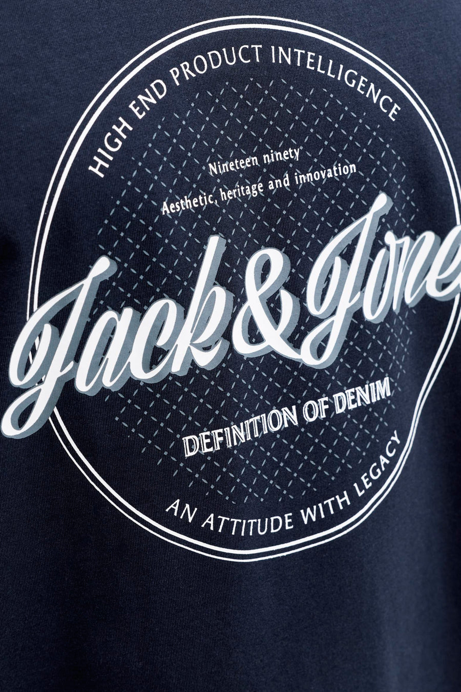 Blauwe T-shirt met korte mouwen van Originals by Jack & Jones, met een centraal cirkelvormig logo-grafische print.