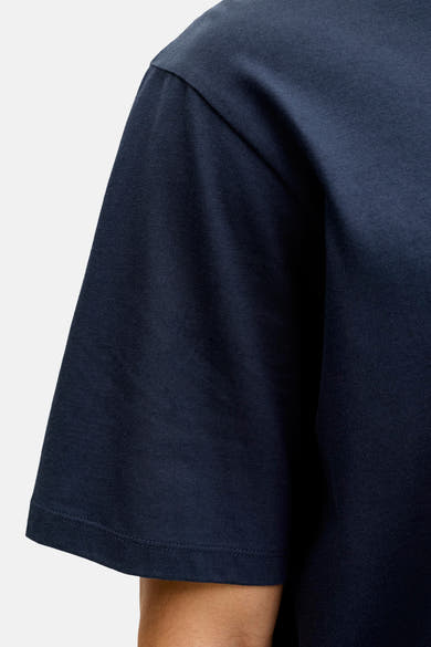 Marineblauw T-shirt met korte mouwen van ORIGINALS BY JACK & JONES, detail van de stof van dichtbij.