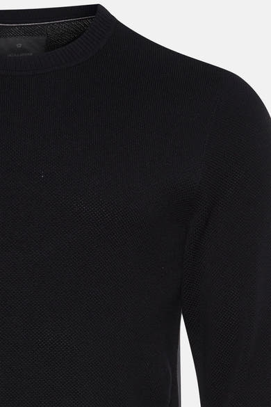 Zwarte trui met ronde hals van PREMIUM by JACK & JONES, wafelgebreide textuur, klassieke pasvorm.