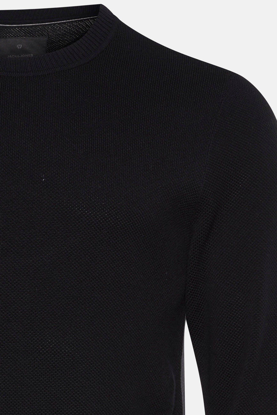Zwarte trui met ronde hals van PREMIUM by JACK & JONES, wafelgebreide textuur, klassieke pasvorm.